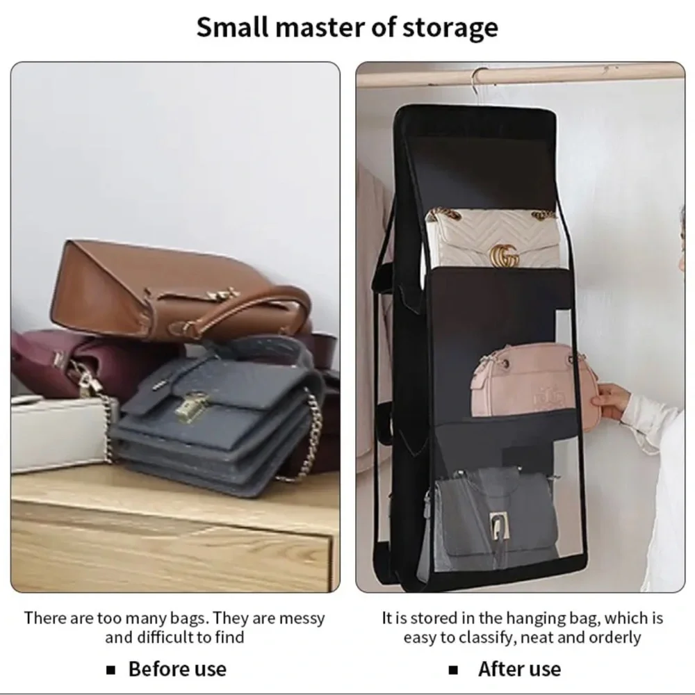 Black Bag Hang Organizer 6 Pockets Foldable Oxford Cloth Storage Closet Bedroom